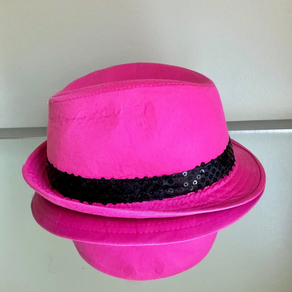 Expressions Hot Pink Sequin Band Fedora Hat OS Y2K Barbiecore Glam Party Costume